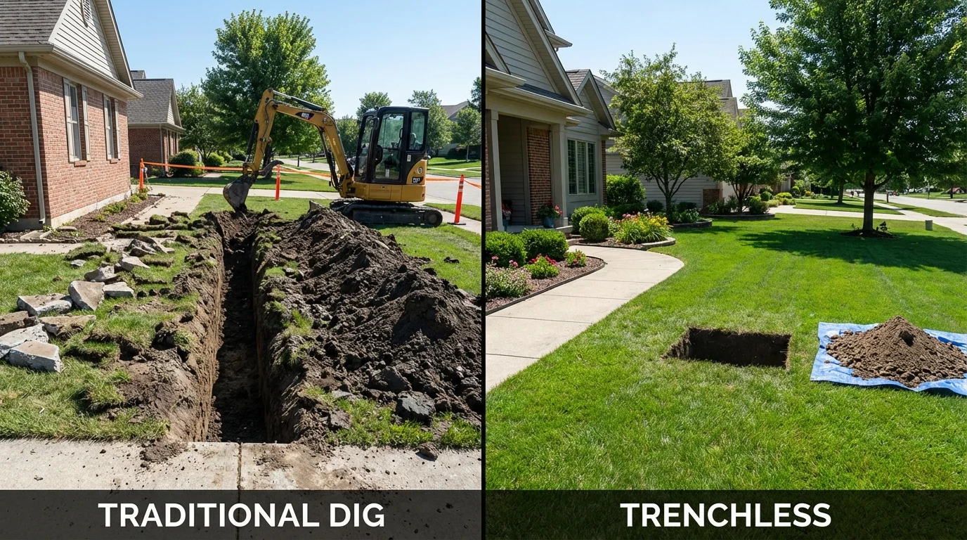 Trenchless sewer repair with minimal yard damage versus traditional excavation in Sandusky, OH